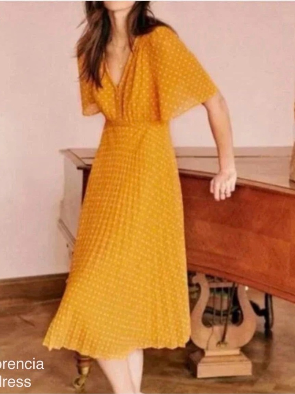Sezane Florencia Ochre Midi Dress 34